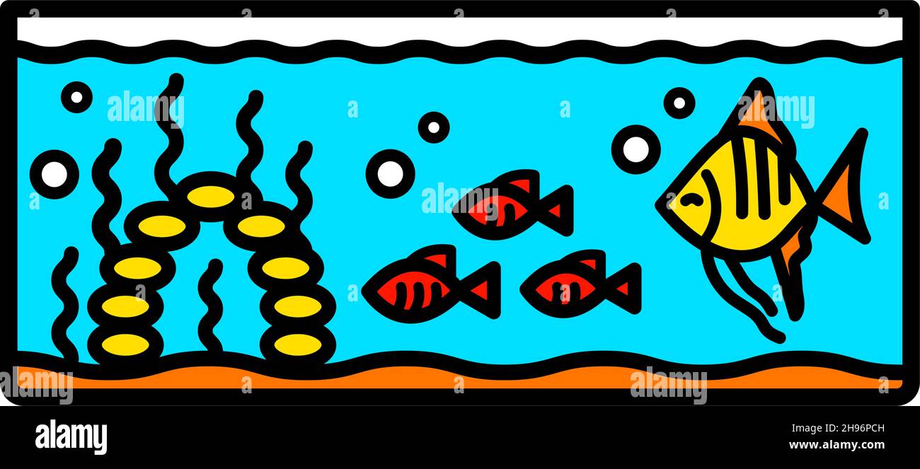 Aquarium simple icon. Flat color illustration. Fishkeeping. Fish tank.  Contour symbol. Vector isolated drawing Stock Vector Image & Art - Alamy