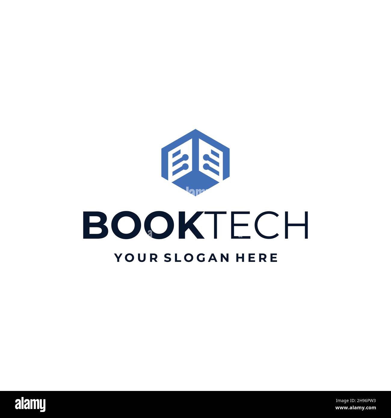 flat BOOKTECH hexagon circuit blue Logo design Stock Vector