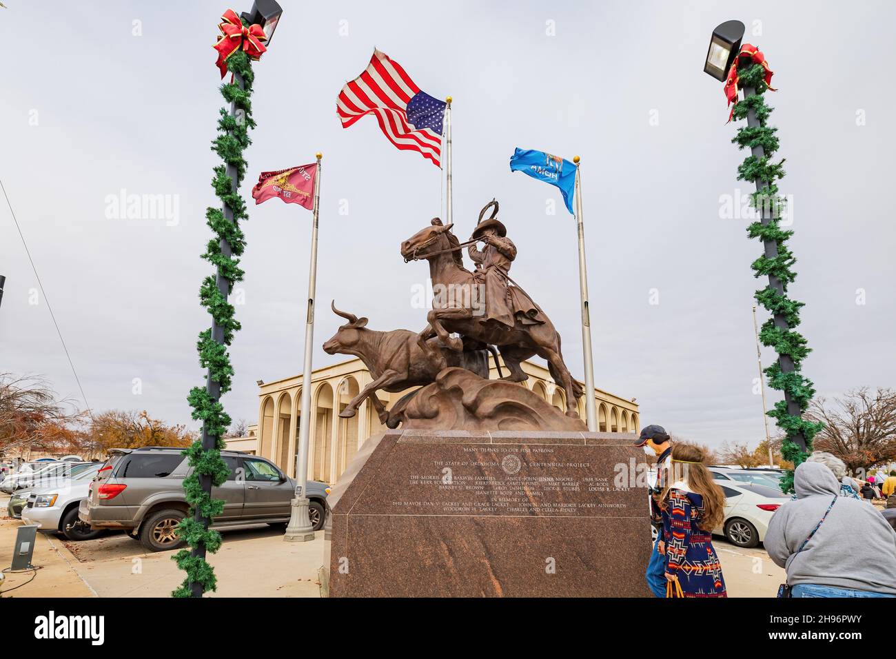 Oklahoma, DEC 4, 2021 Cowboy sculpture of the Centennial Rodeo Opry
