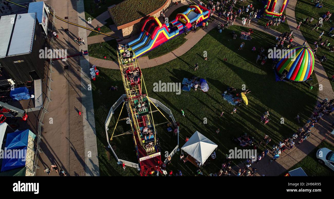 Aerial view of crowds attending the La Fete de Marquette summer musical