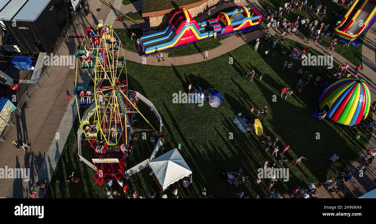 Aerial view of crowds attending the La Fete de Marquette summer musical