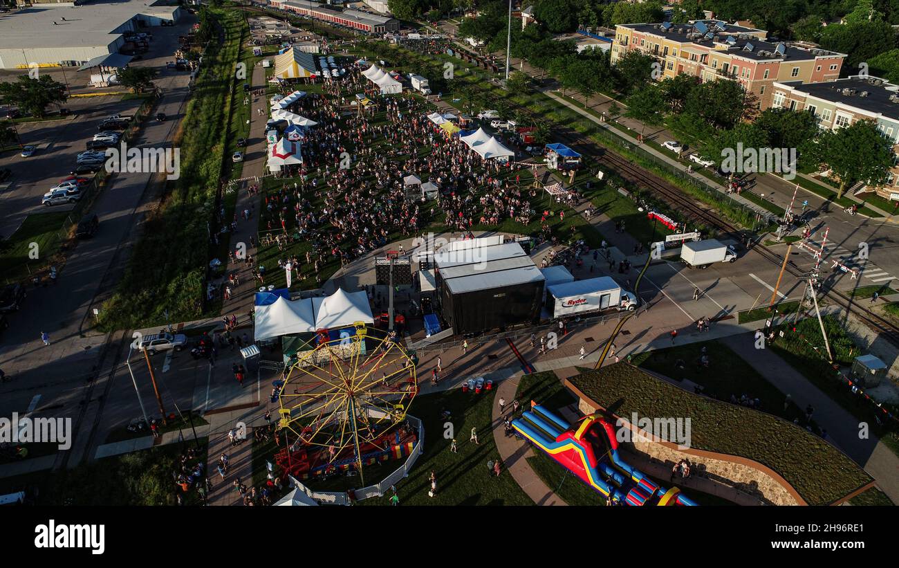 Aerial view of crowds attending the La Fete de Marquette summer musical