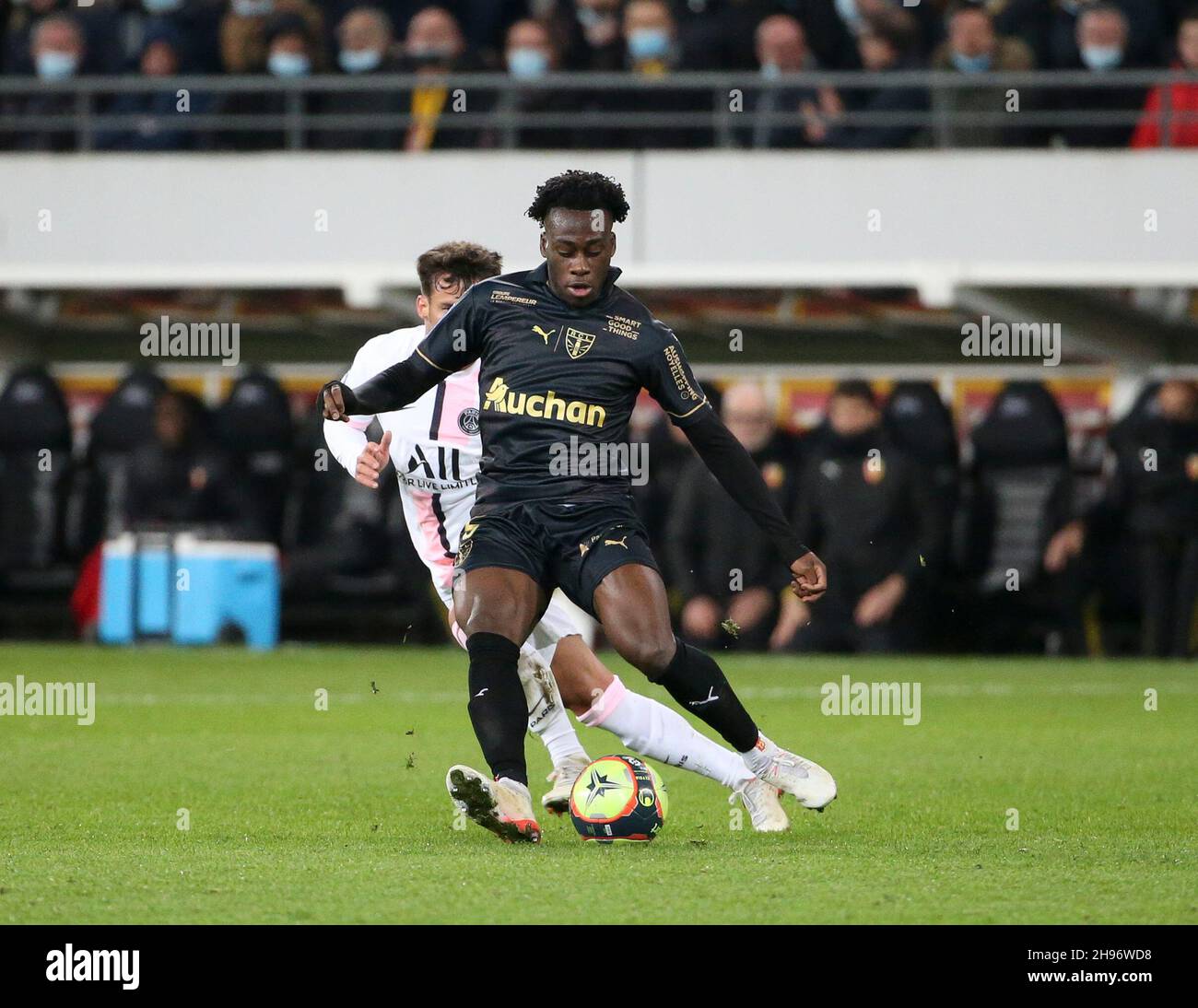 Arnaud Kalimuendo of Lens during the French championship Ligue 1 football  match between RC Lens and Paris Saint-Germain (PSG) on December 4, 2021 at Stade  Bollaert-Delelis in Lens, France - Photo Jean