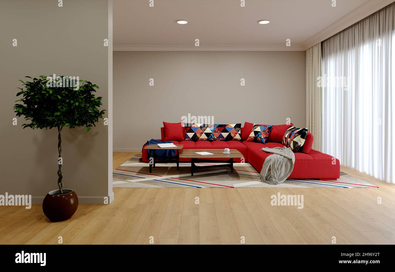 3D interior design of a bright living room Stock Photo - Alamy