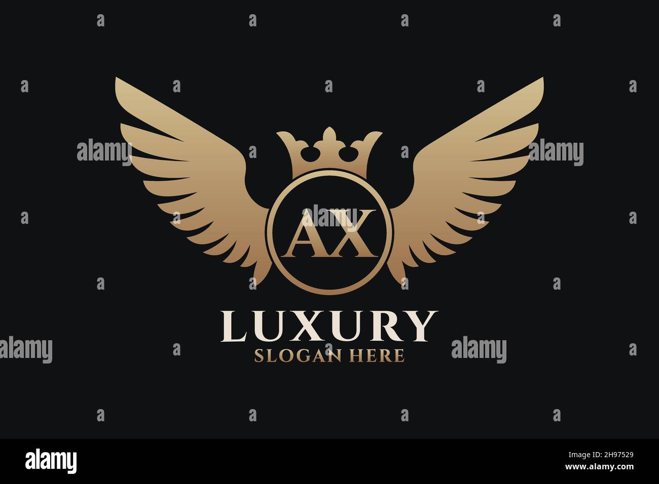 Luxury royal wing Letter AX crest Gold color Logo vector, Victory logo, crest logo, wing logo, vector logo . Stock Vector