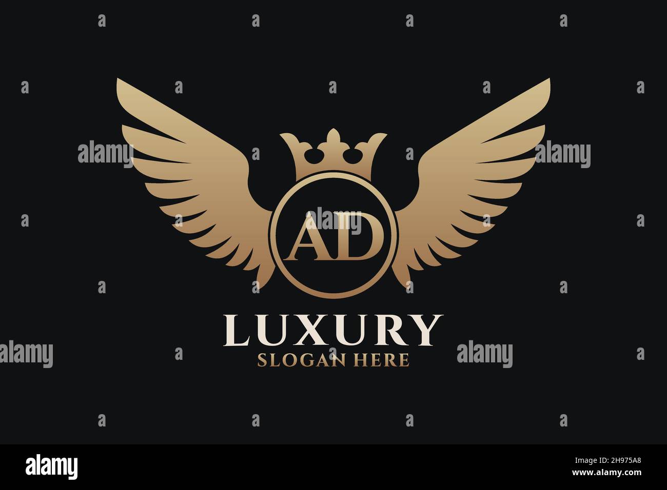 Luxury royal wing Letter AD crest Gold color Logo vector, Victory logo, crest logo, wing logo, vector logo . Stock Vector