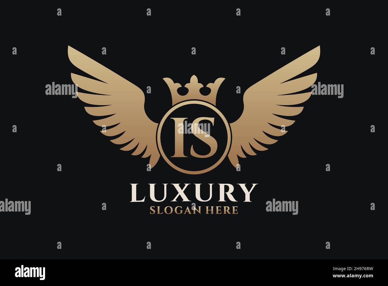 Luxury royal wing Letter IScrest Gold color Logo vector, Victory logo, crest logo, wing logo, vector logo . Stock Vector