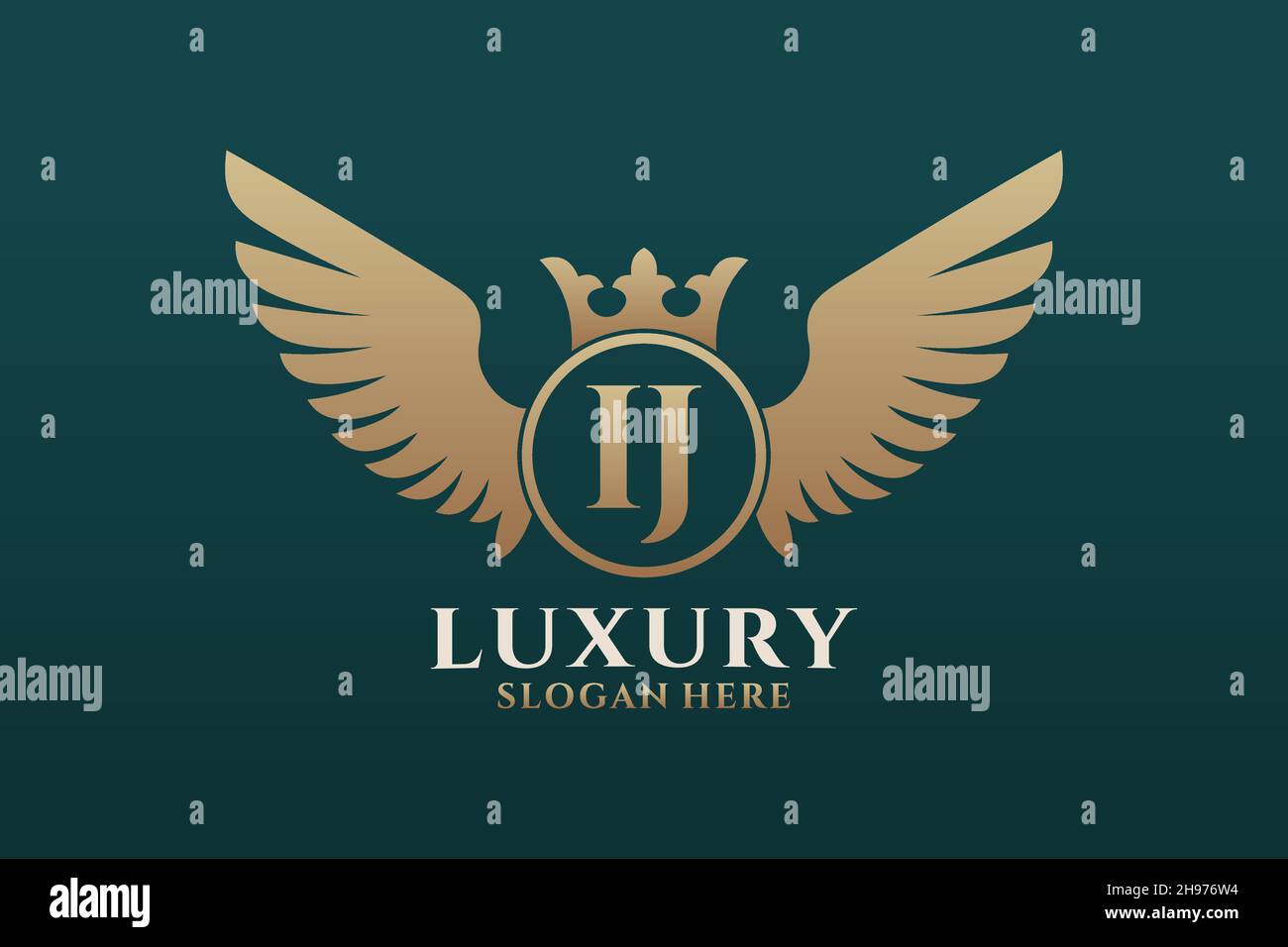 Luxury royal wing Letter IJcrest Gold color Logo vector, Victory logo, crest logo, wing logo, vector logo . Stock Vector