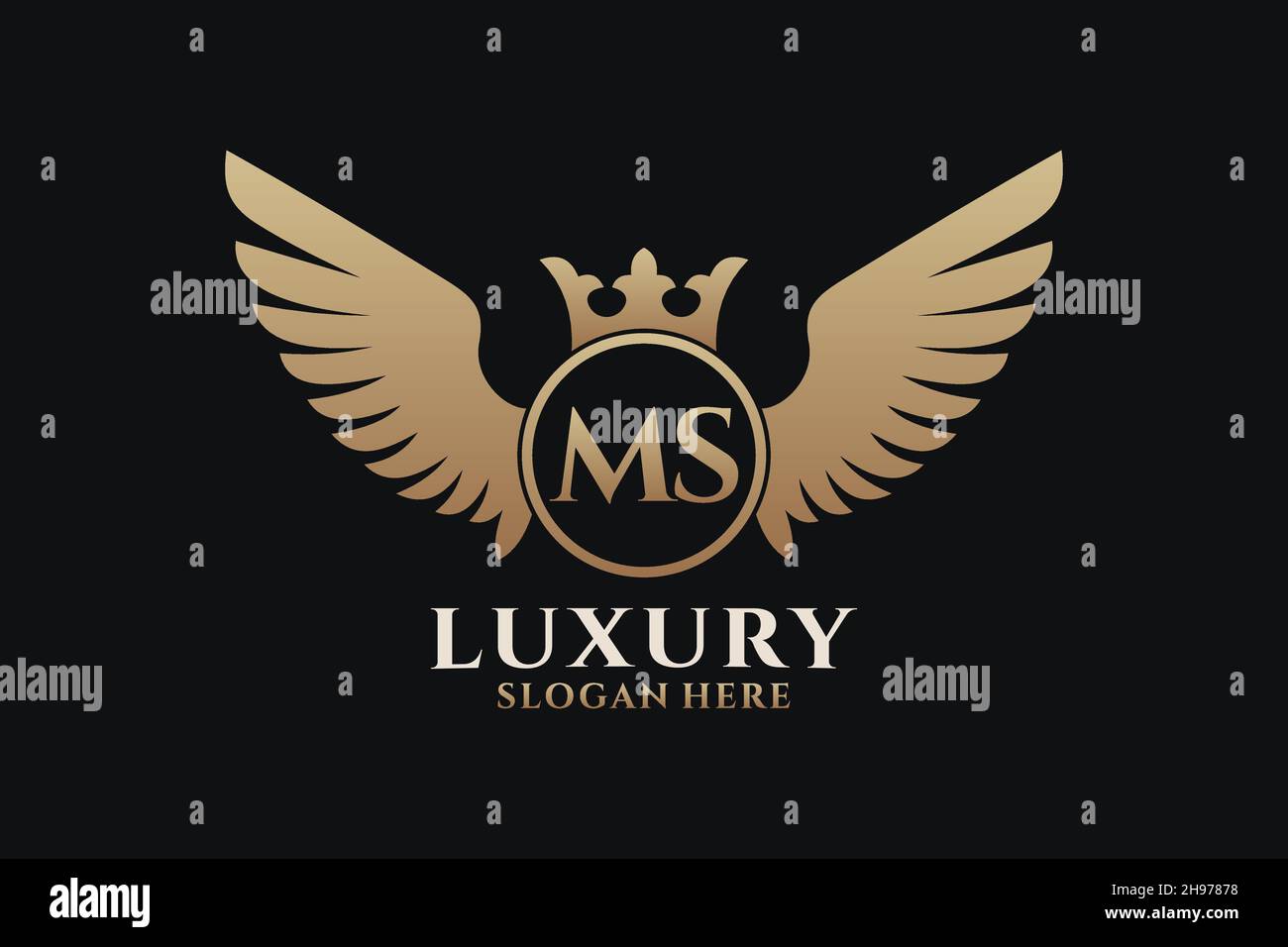 Luxury royal wing Letter MS crest Gold color Logo vector, Victory logo, crest logo, wing logo, vector logo . Stock Vector
