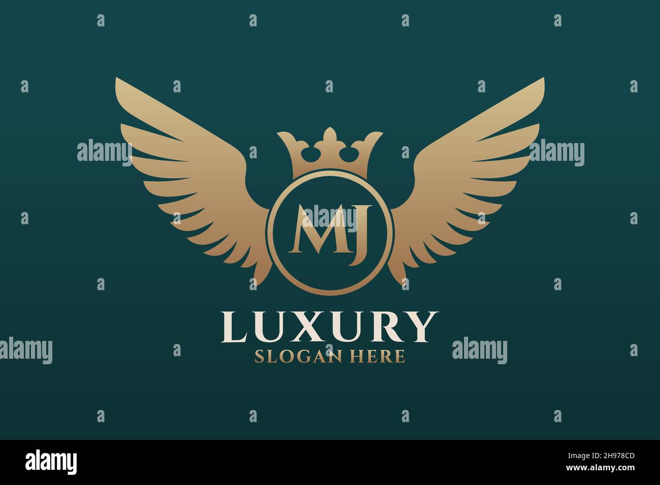 Luxury royal wing Letter MJ crest Gold color Logo vector, Victory logo, crest logo, wing logo, vector logo . Stock Vector