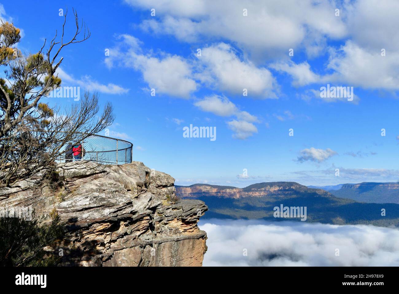 Mist in the Valley at Sublime Point Lookout in Leura, Australia Stock Photo