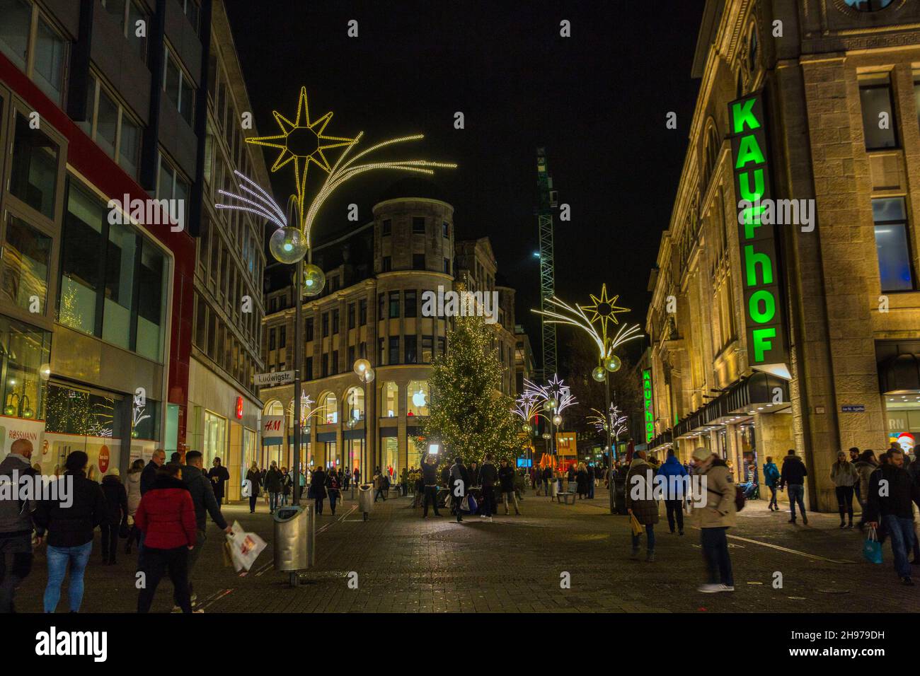 Night view of Schildergasse shopping street in central Cologne, Germany. Stock Photo