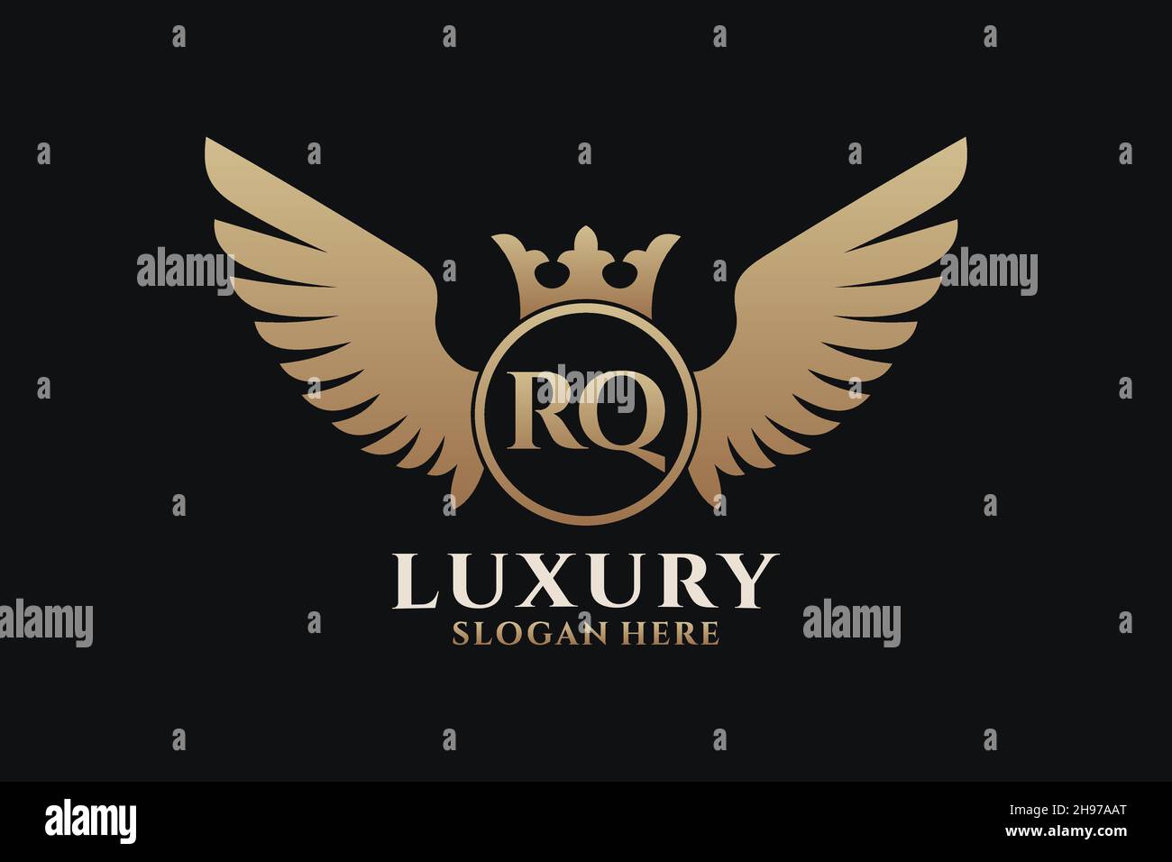 Luxury royal wing Letter RQ crest Gold color Logo vector, Victory logo, crest logo, wing logo, vector logo . Stock Vector