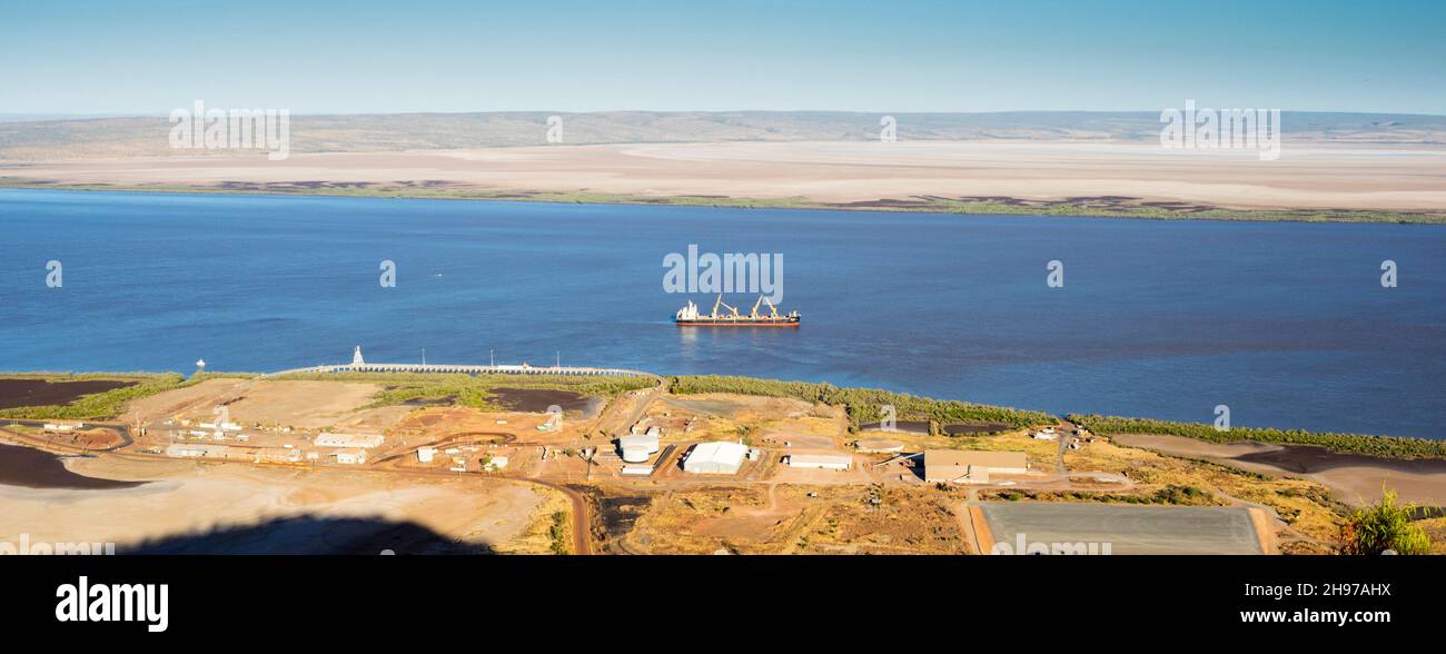 The Port of Wyndham on Cambridge Gulf from Five Rivers Lookout , Mount Bastion (325m), East Kimberley Stock Photo