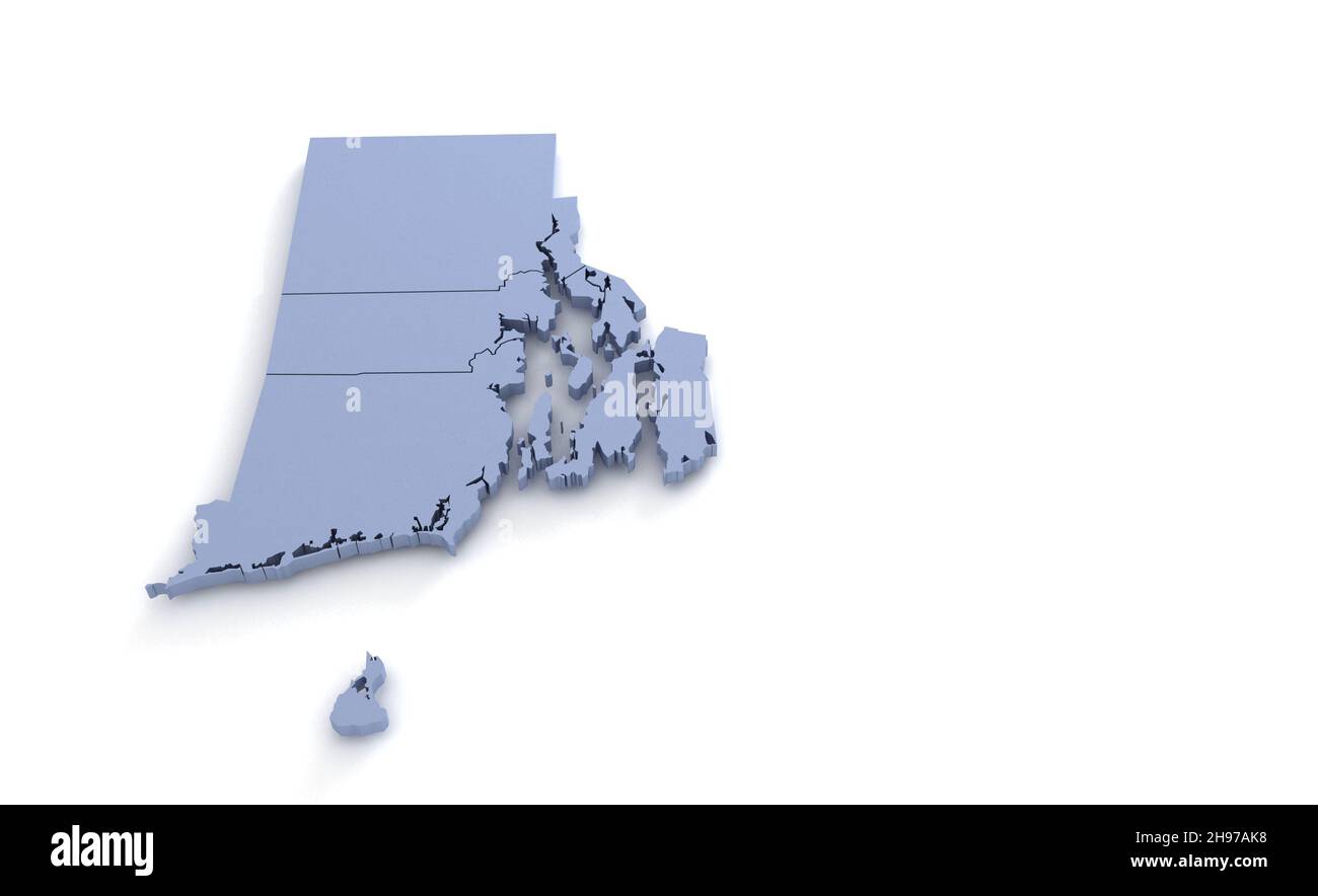 Rhode island State Map 3d. State 3D rendering set in the United States. Stock Photo