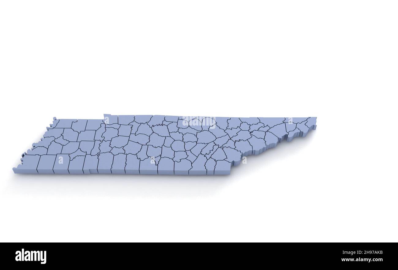 Tennessee State Map 3d. State 3D rendering set in the United States. Stock Photo