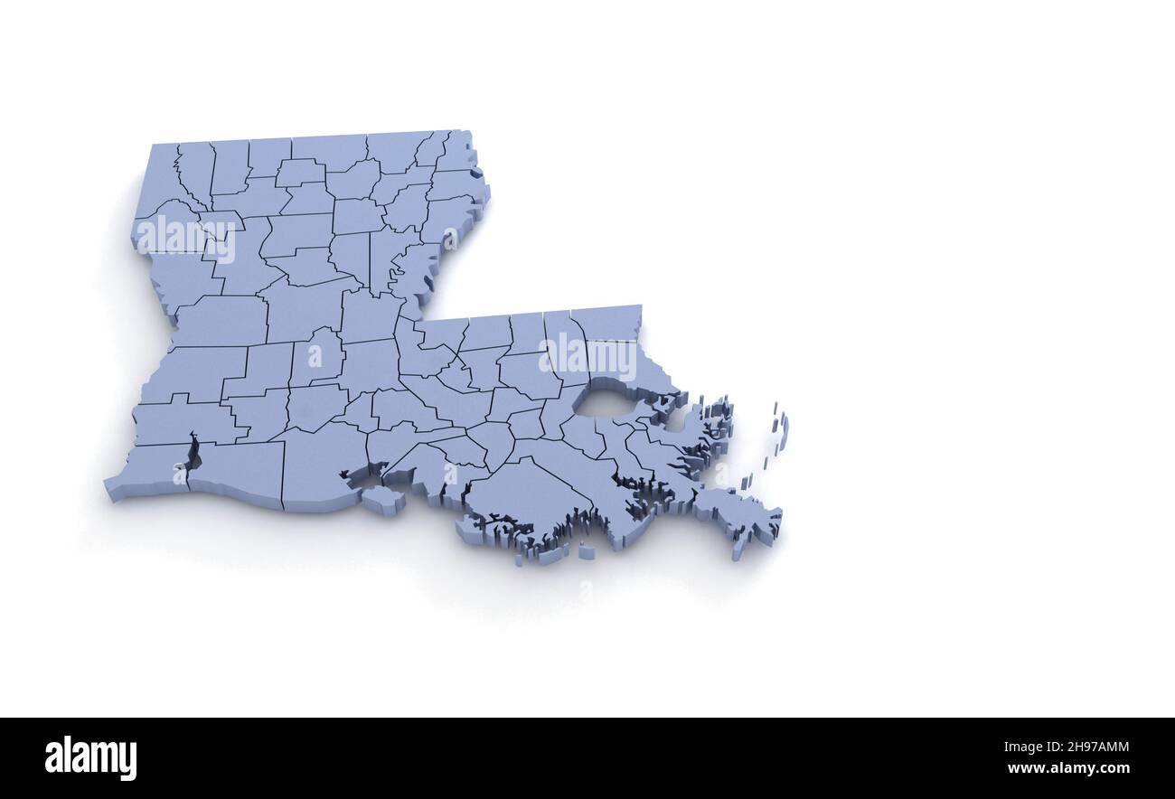 Iouisiana State Map 3d. State 3D rendering set in the United States. Stock Photo
