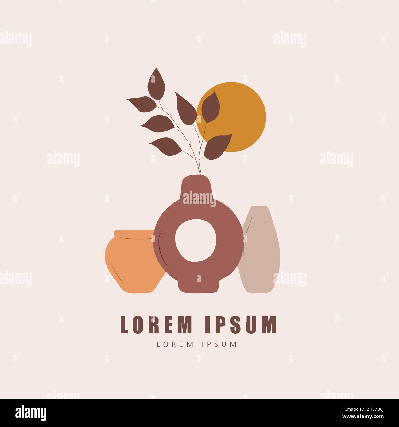 Poster with vases in boho style. Abstract silhouette of ceramic pots ...