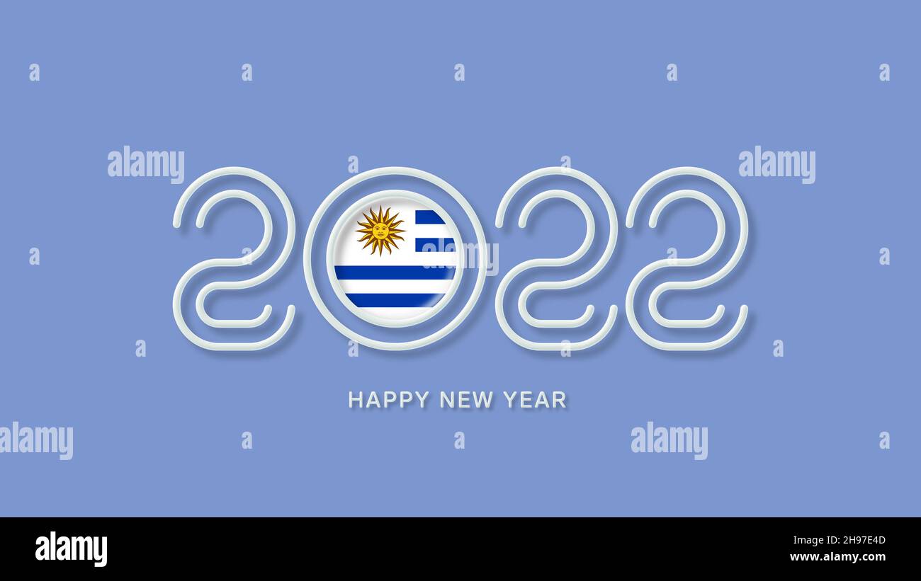 Happy New Year 2022 With the Flag of Uruguay. Minimal and Modern Graphic Design for New Year Greeting Cards, Wallpaper, and Background Stock Photo