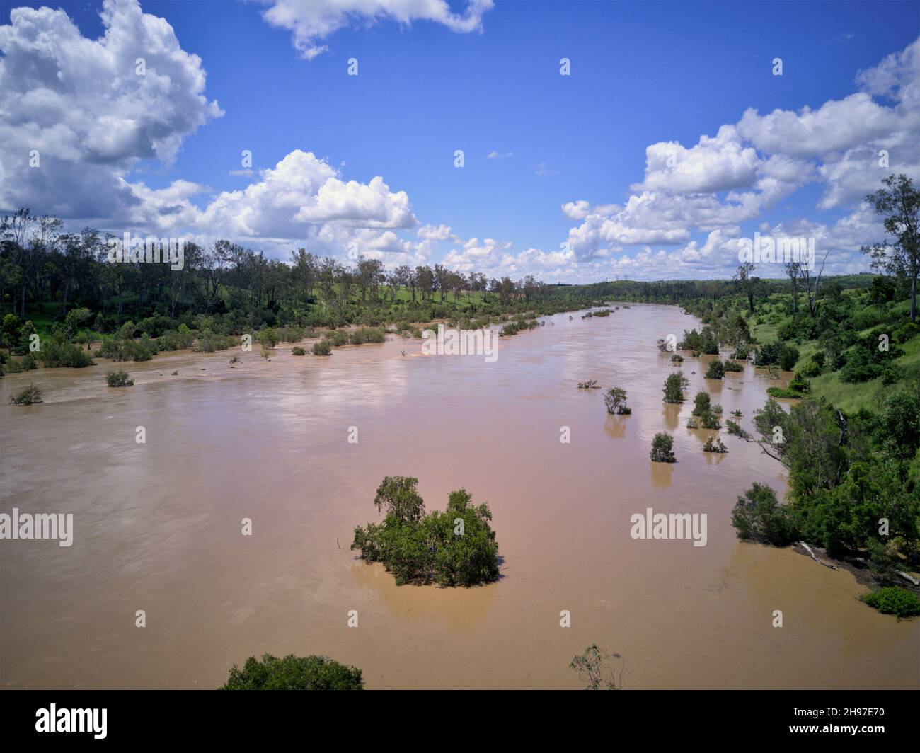 Burnett River in flood Dec 2021 at Booyal Crossing Queensland Australia Stock Photo