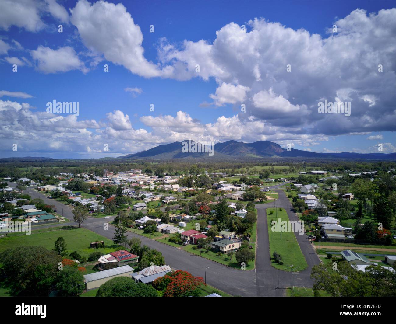 Aerial of Biggenden with Mount Walsh in the background Queensland