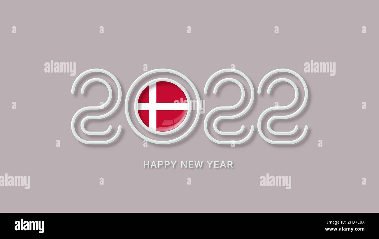 Happy New Year 2022 With the Flag of Denmark. Minimal and Modern Graphic Design for New Year Greeting Cards, Wallpaper, and Background Stock Photo