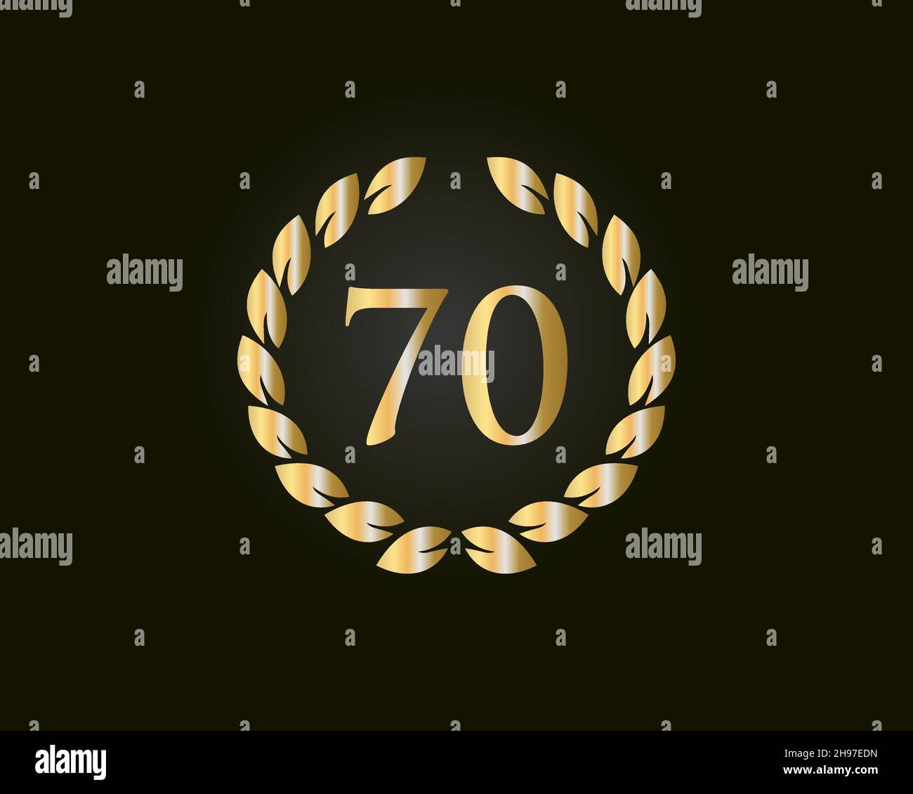 70th Anniversary Ring Logo Template. 70th Years Anniversary Logo With Golden Ring Isolated On Black Background, For Birthday, Anniversary And Company Stock Vector