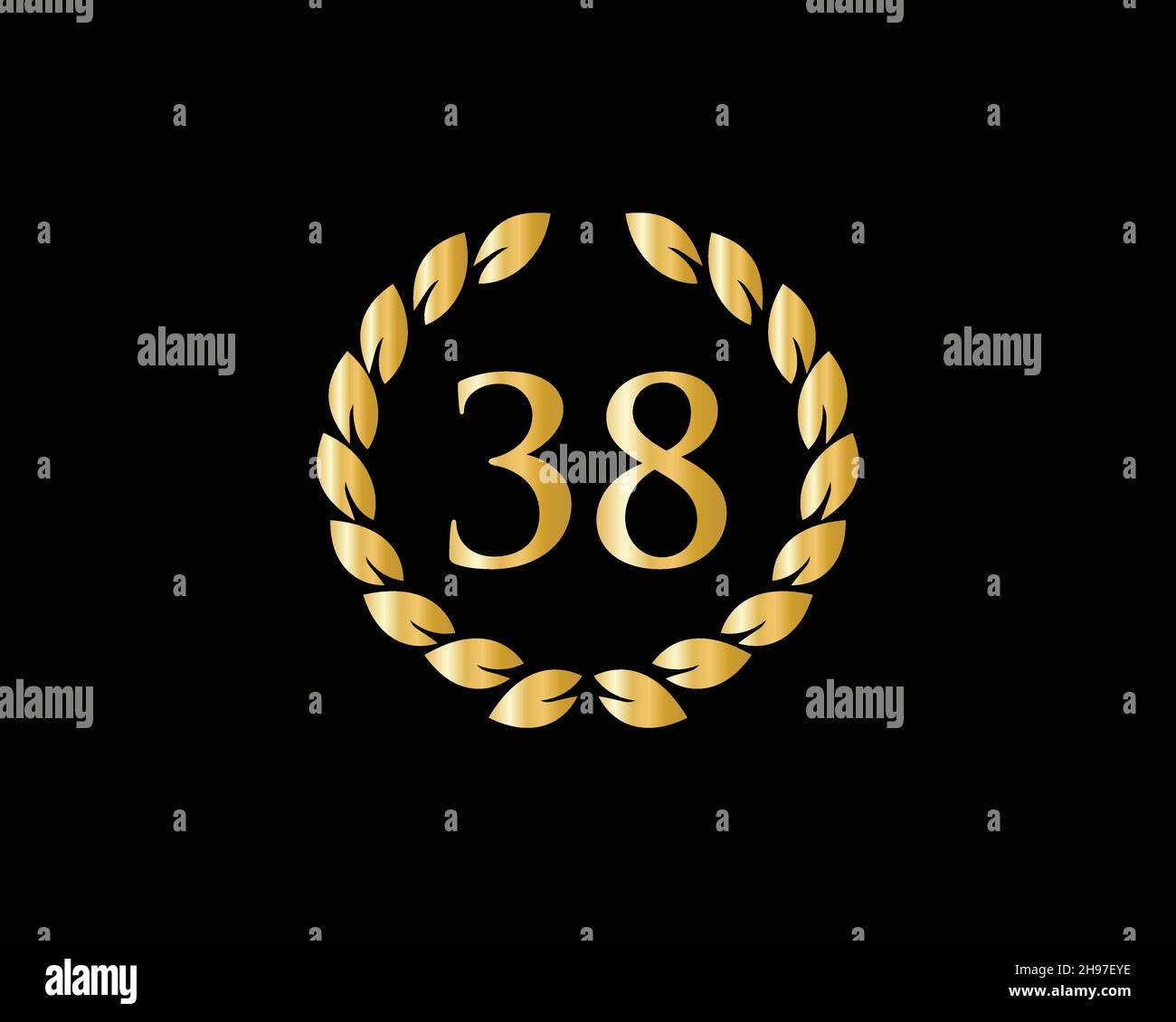 38th Anniversary Ring Logo Template. 38th Years Anniversary Logo With Golden Ring Isolated On Black Background, For Birthday, Anniversary And Company Stock Vector