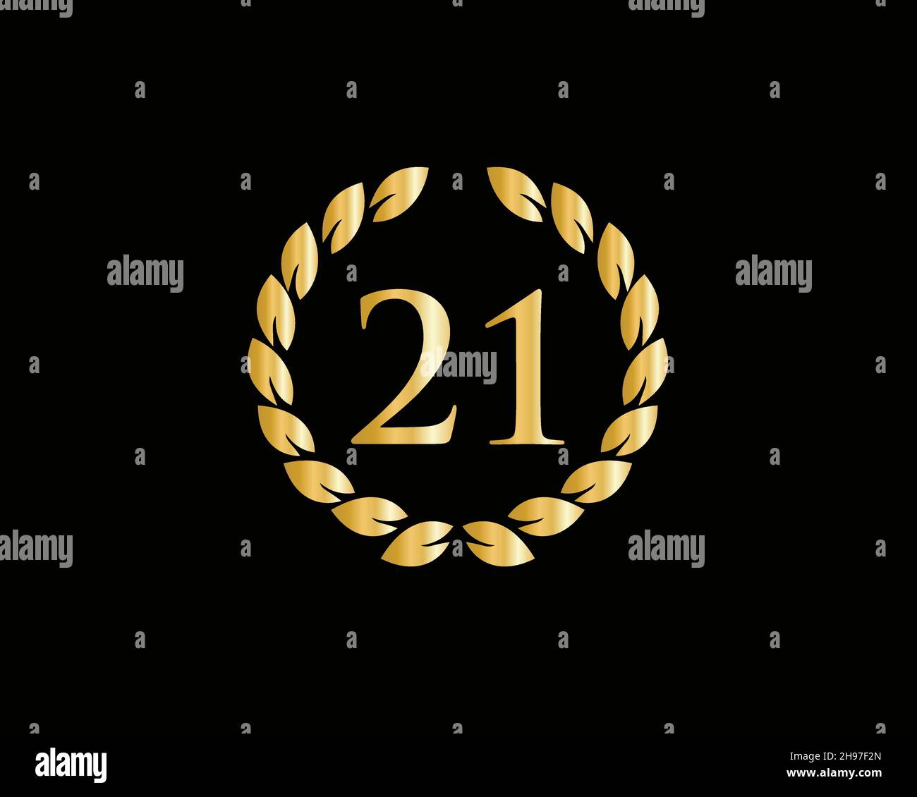 21 Years Anniversary Ring Logo Template. 21 Years Anniversary Logo With Golden Ring Isolated On Black Background, For Birthday, Anniversary Stock Vector