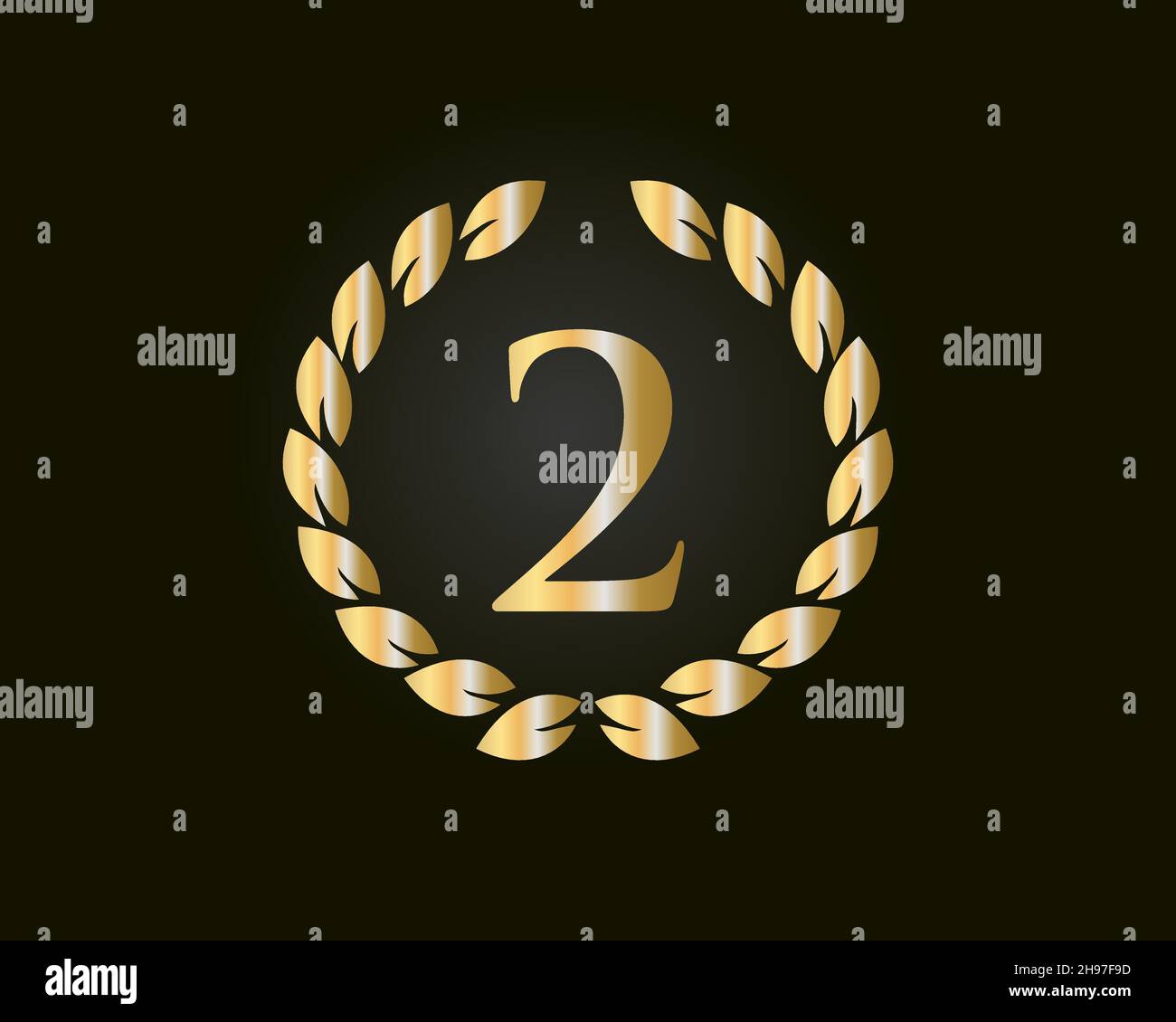 2nd Anniversary Ring Logo Template. 2nd Years Anniversary Logo With Golden Ring Isolated On Black Background, For Birthday, Anniversary And Company Stock Vector