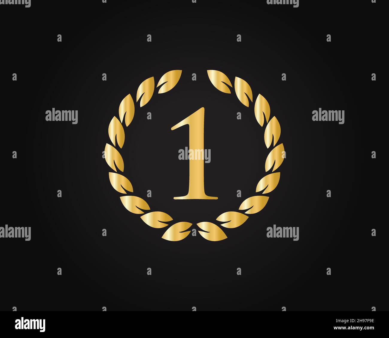 1st Anniversary Ring Logo Template. 1st Years Anniversary Logo With Golden Ring Isolated On Black Background, For Birthday, Anniversary And Company Stock Vector