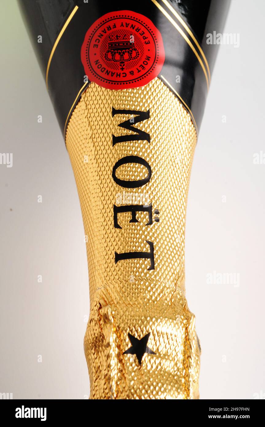 Moet and Chandon Brut Imperial Champagne Bottle , sparkling wine Stock Photo