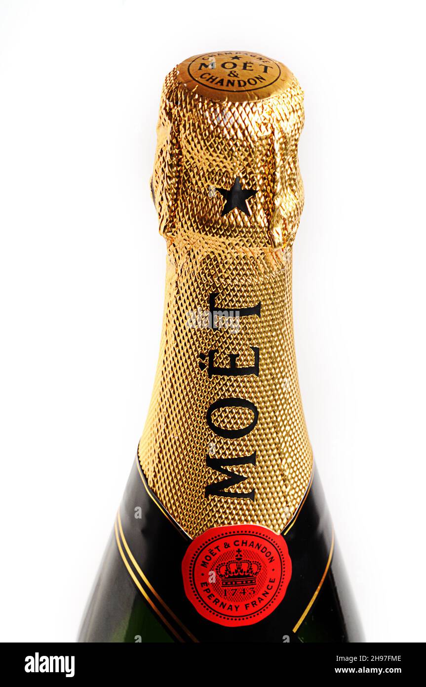 Moet and Chandon Brut Imperial Champagne Bottle , sparkling wine Stock Photo