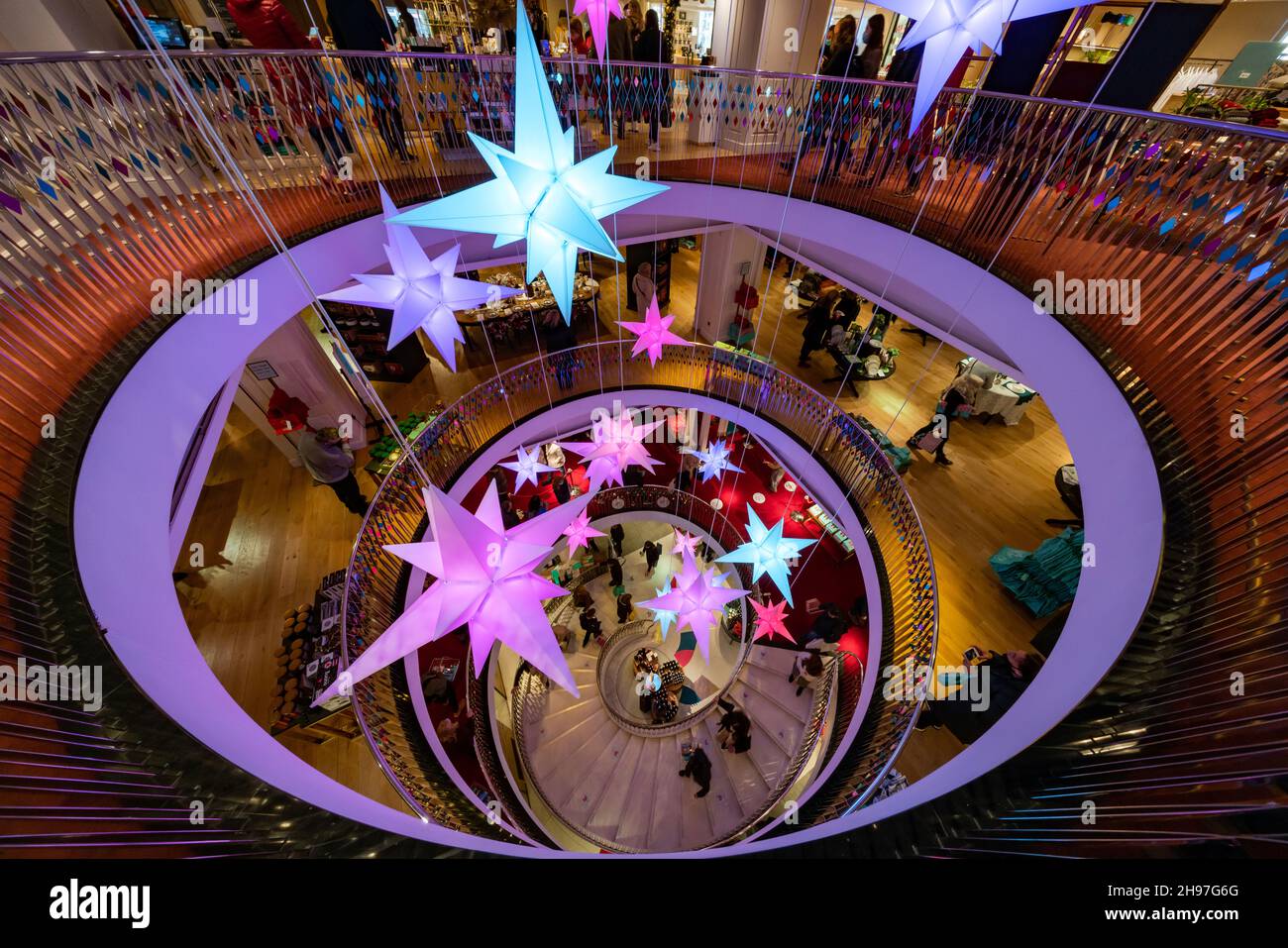 LONDON, UK - DECEMBER 04, 2021: Fortnum and Mason is decorated for Christmas. Established 1707 by William Fortnum and Hugh Mason in Piccadilly London Stock Photo