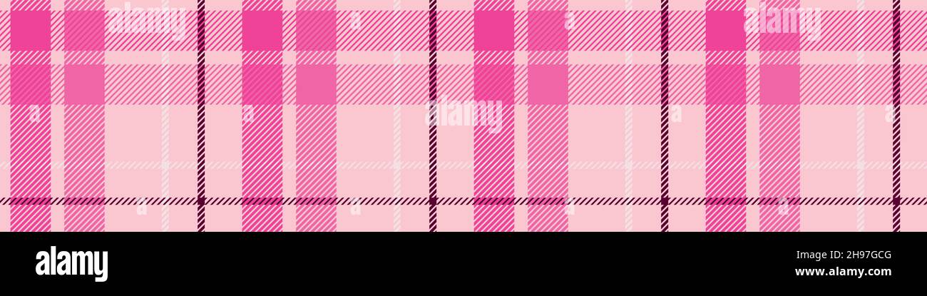 Girly pink seamless plaid vector border. Gingham bright color checker ...