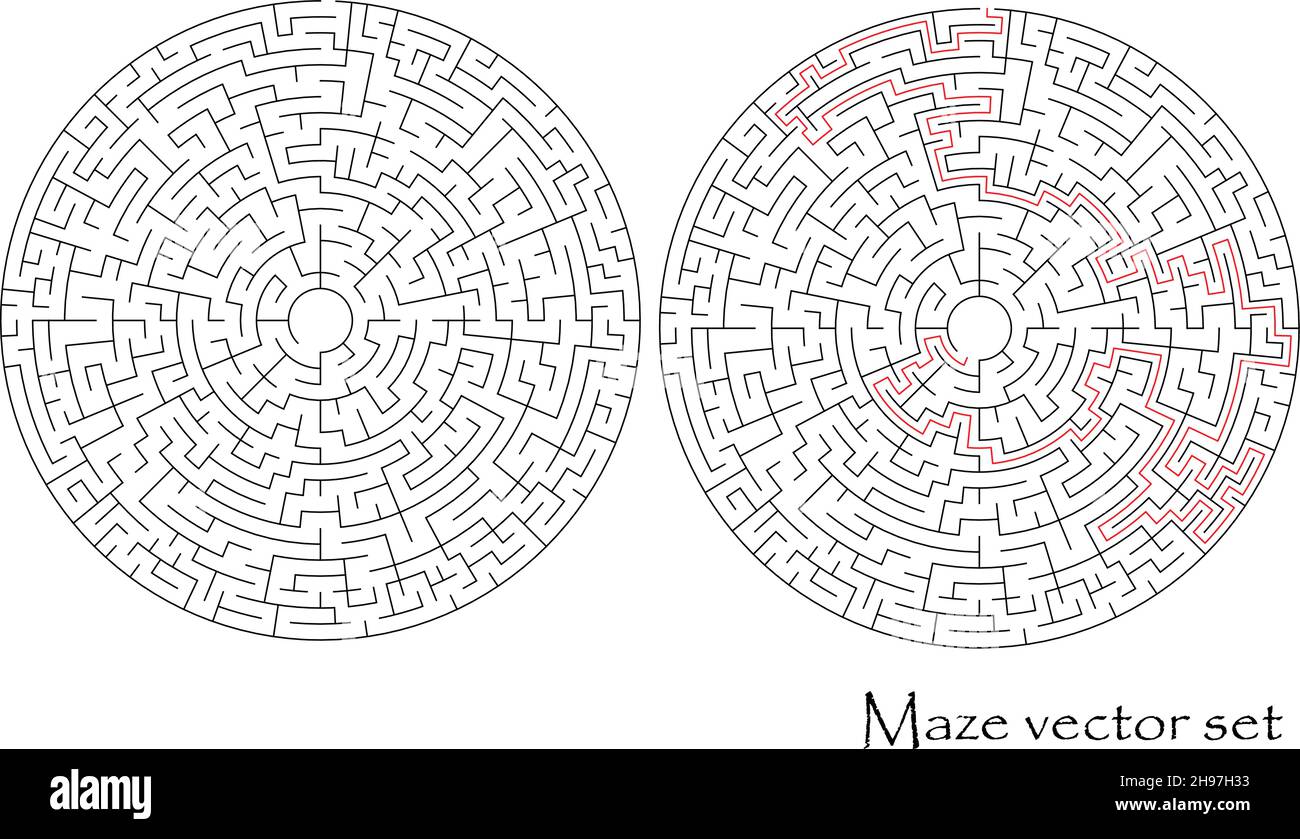 Vector maze set with a solution, labyrinth collection isolated over