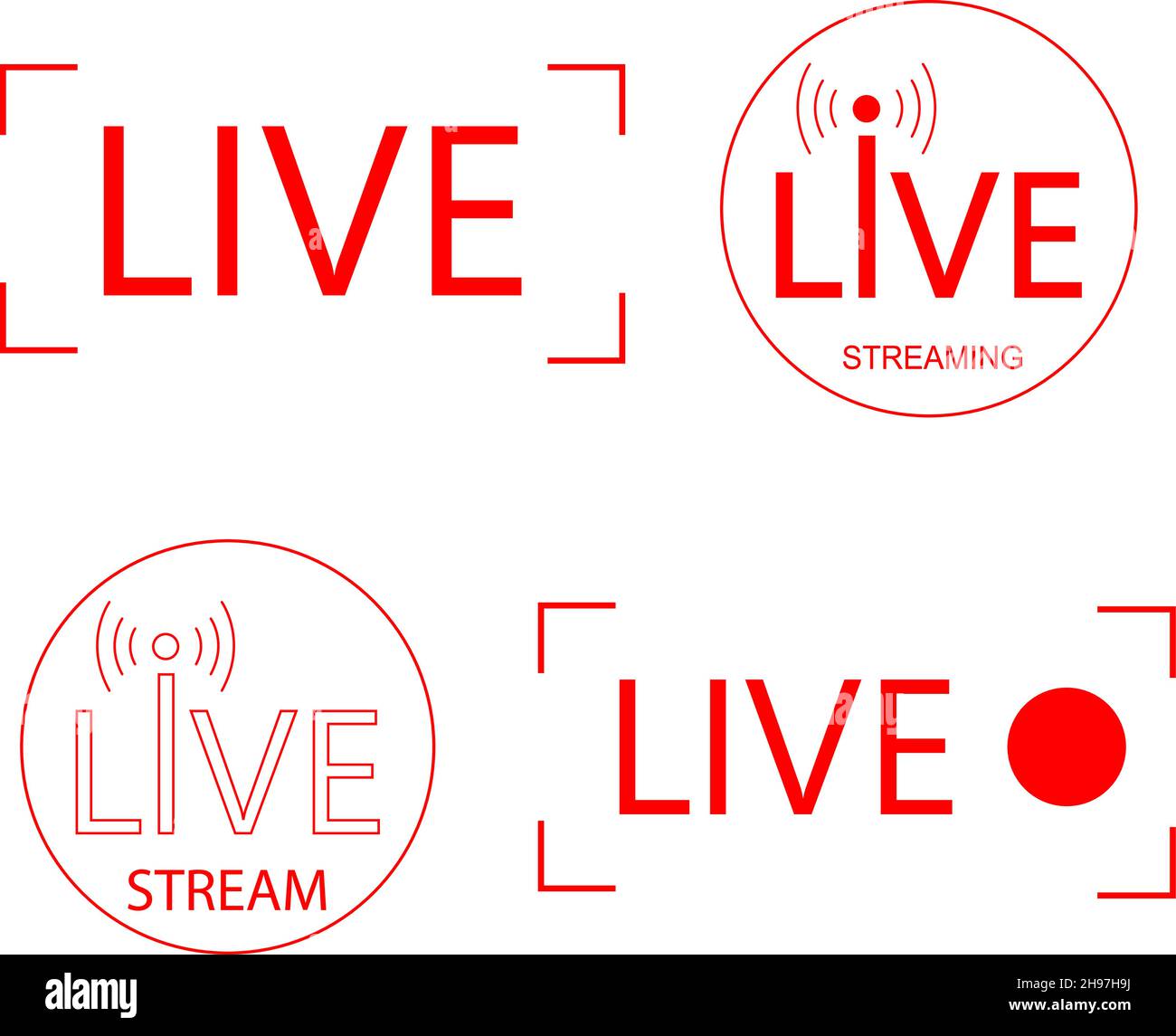 Live video streaming vector icons collection. Red symbols of live streaming illustration. Broadcasting, online video stream elements for TV blogs, sho Stock Vector