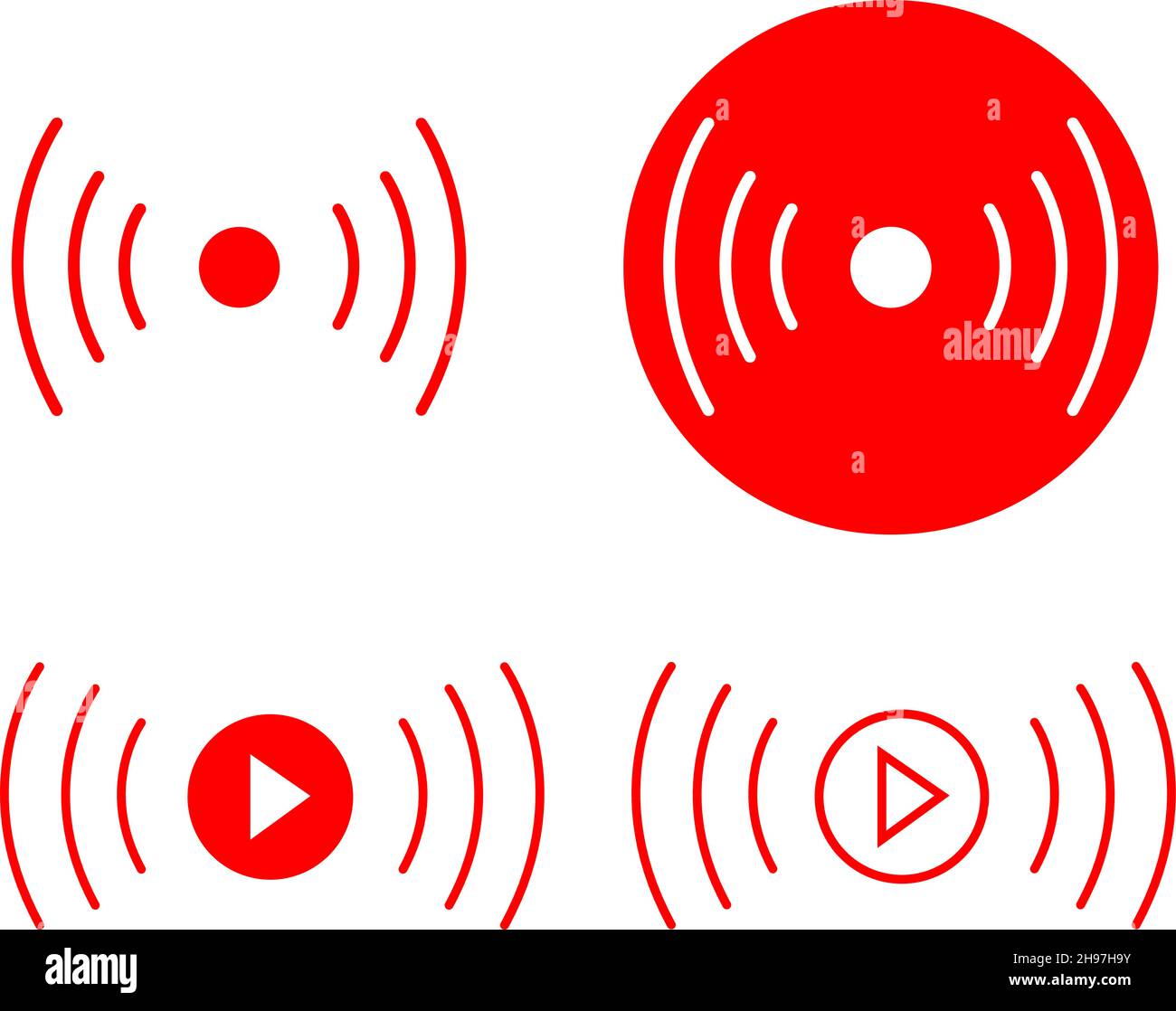 Live video streaming vector icons. Red buttons illustration for live streaming. Broadcasting, online video stream elements for TV blogs, shows, broadc Stock Vector