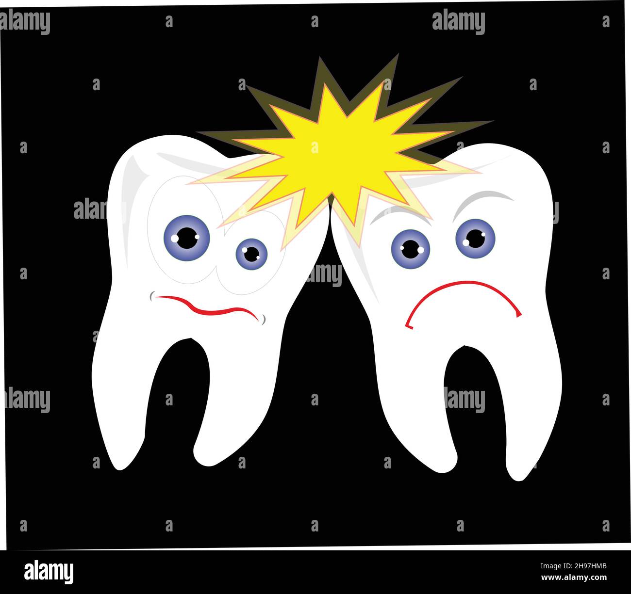 Teeth fighting with each other, tooth big bang vector illustration Stock Vector