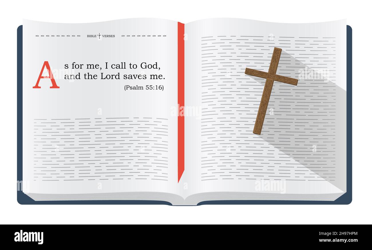 Best Bible verses to remember - Psalm 55:16, how God saves the believers. Holy scripture inspirational sayings for Bible studies and Christian website Stock Photo