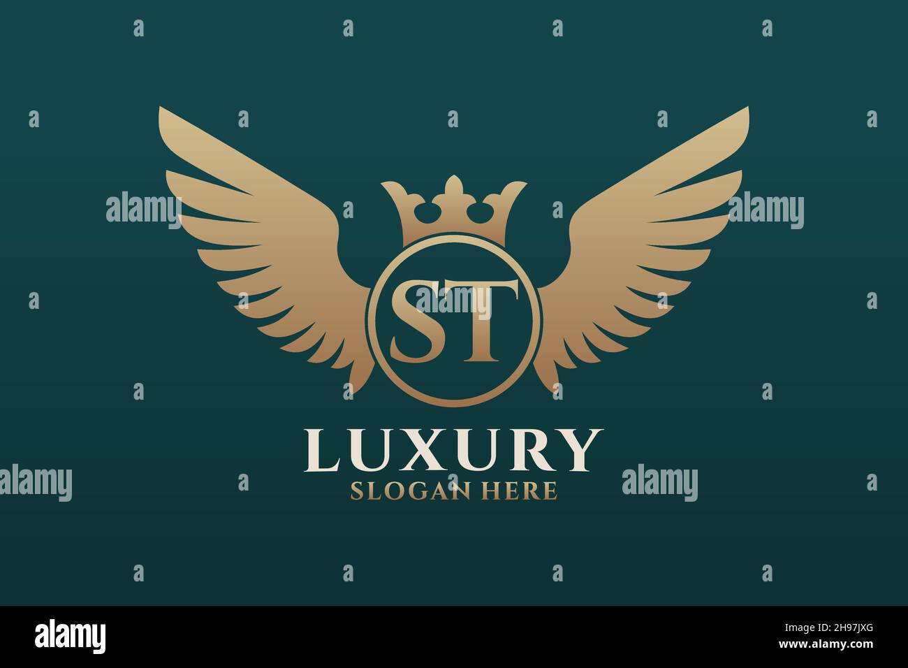 Luxury royal wing Letter ST crest Gold color Logo vector, Victory logo, crest logo, wing logo, vector logo . Stock Vector