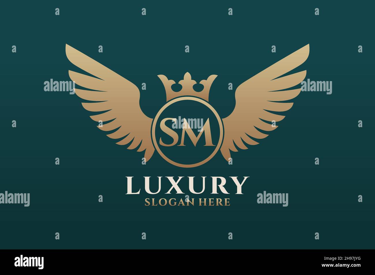 Luxury royal wing Letter SM crest Gold color Logo vector, Victory logo, crest logo, wing logo, vector logo . Stock Vector