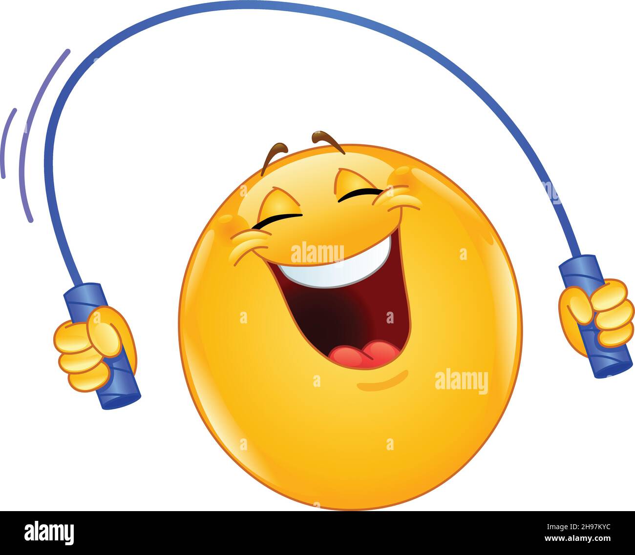 Happy emoji emoticon skipping with a jump rope Stock Vector