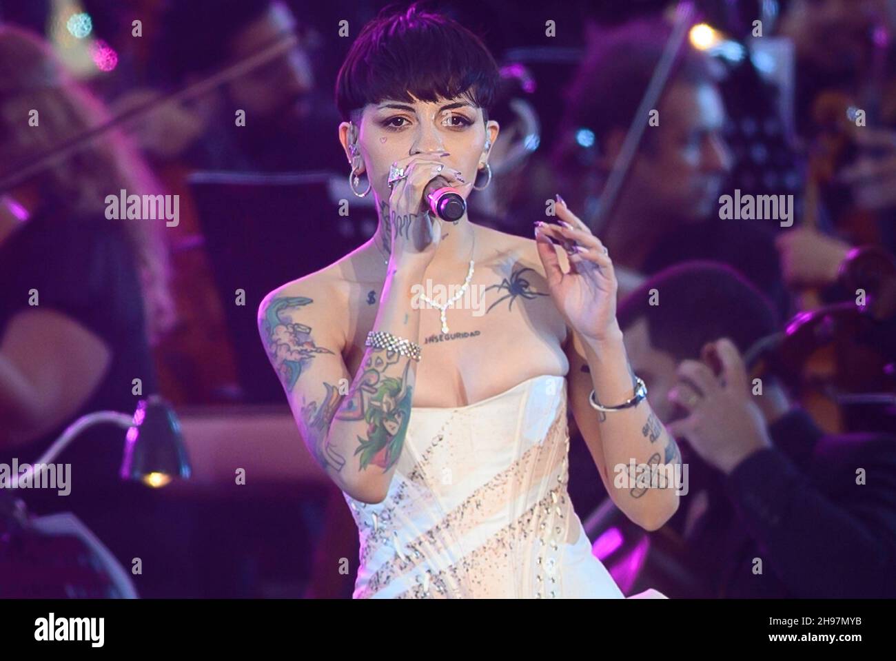 Rapper Julieta Emilia Cazzuchelli, known by her stage name Cazzu, performs  for the public during the concert. The University of Buenos Aires  celebrates its Bicentenary with a free mega concert and great