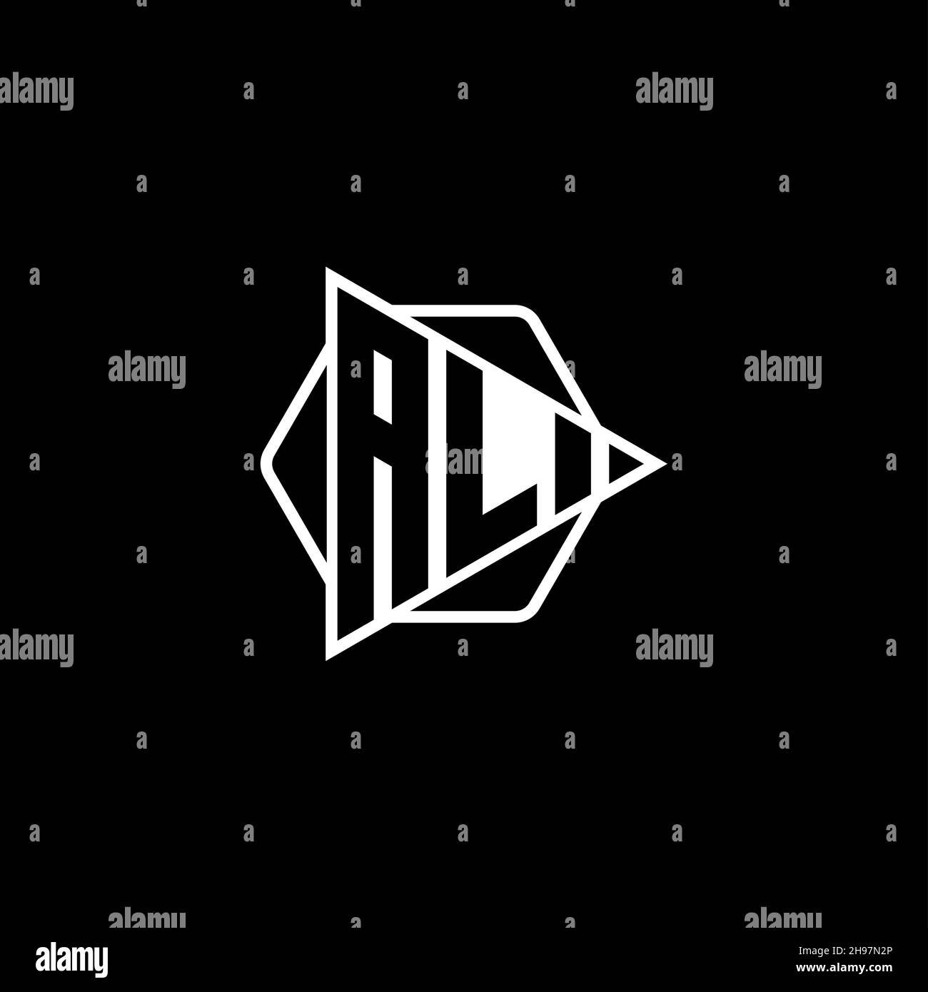AL Monogram logo letter with triangle play button shape hexagonal rounded. Triangle circle monogram logo, triangle shield logo letter. Stock Vector