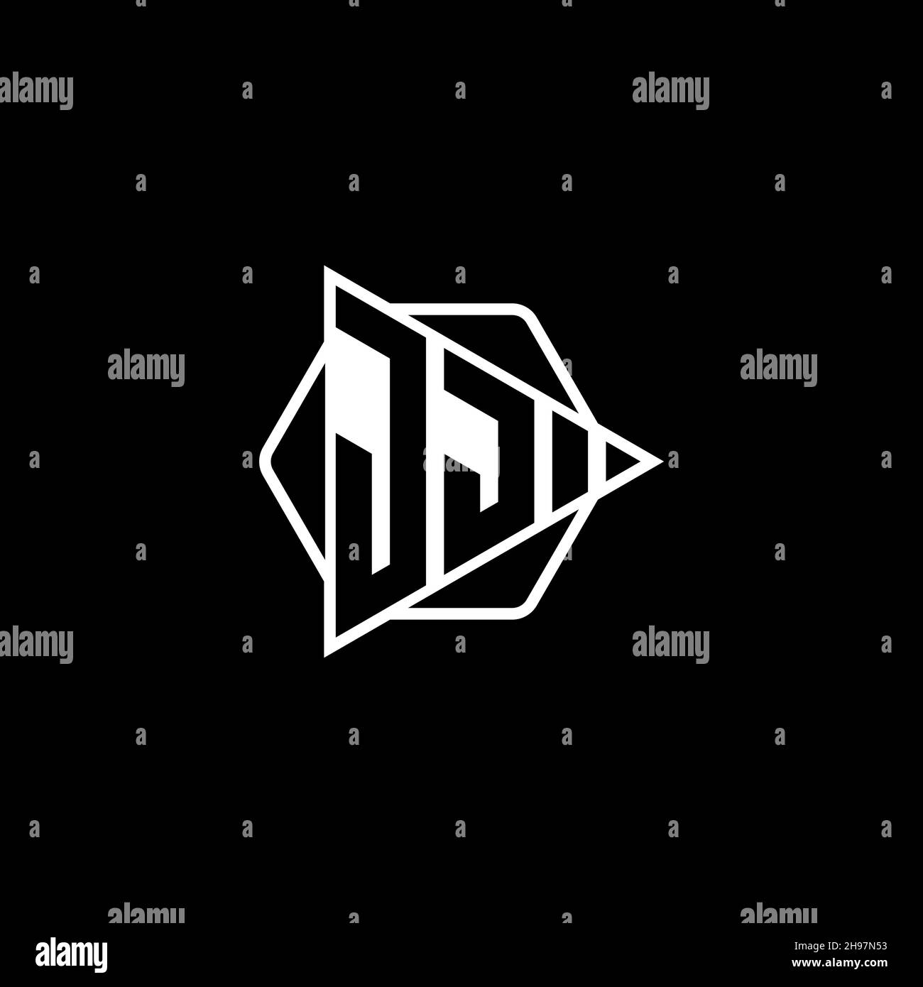 JJ Monogram logo letter with triangle play button shape hexagonal rounded. Triangle circle monogram logo, triangle shield logo letter. Stock Vector