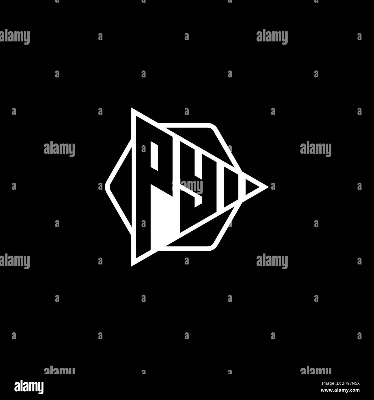 PY Monogram logo letter with triangle play button shape hexagonal rounded. Triangle circle monogram logo, triangle shield logo letter. Stock Vector