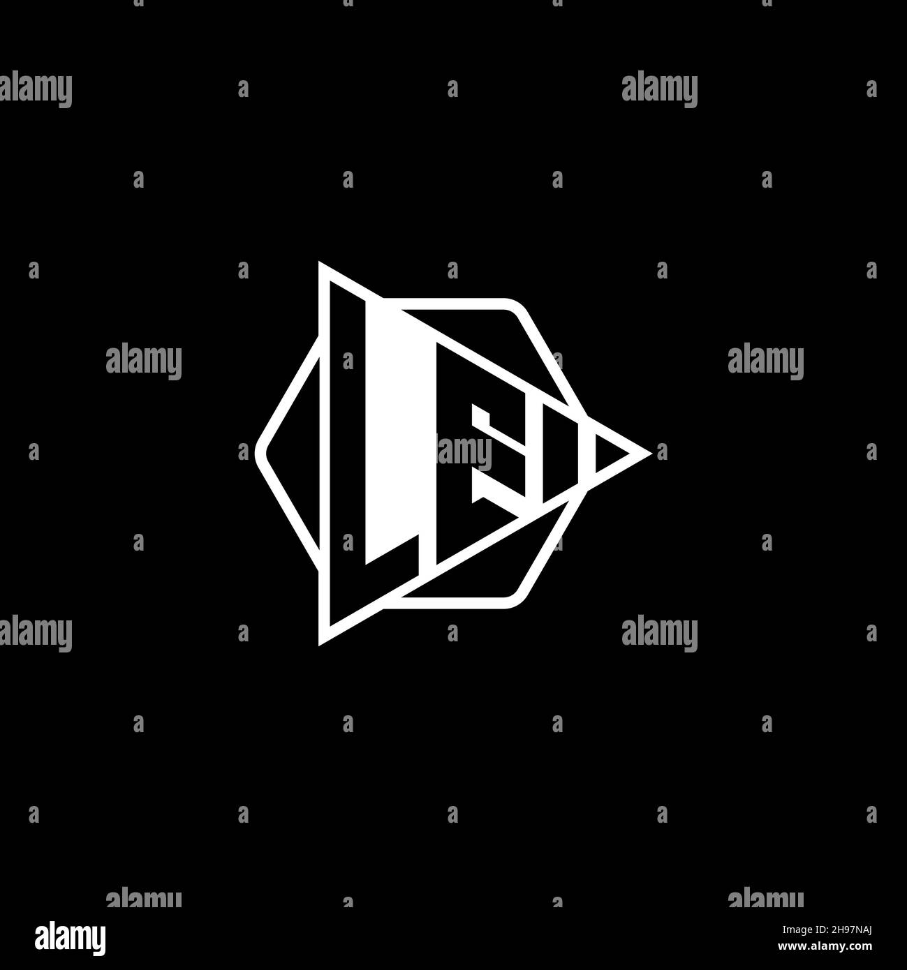 LE Monogram logo letter with triangle play button shape hexagonal rounded. Triangle circle monogram logo, triangle shield logo letter. Stock Vector