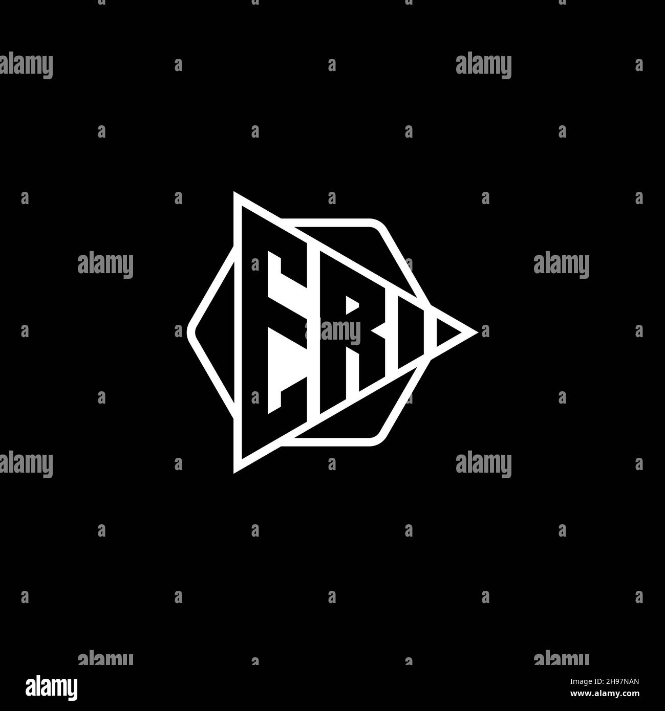 ER Monogram logo letter with triangle play button shape hexagonal rounded. Triangle circle monogram logo, triangle shield logo letter. Stock Vector