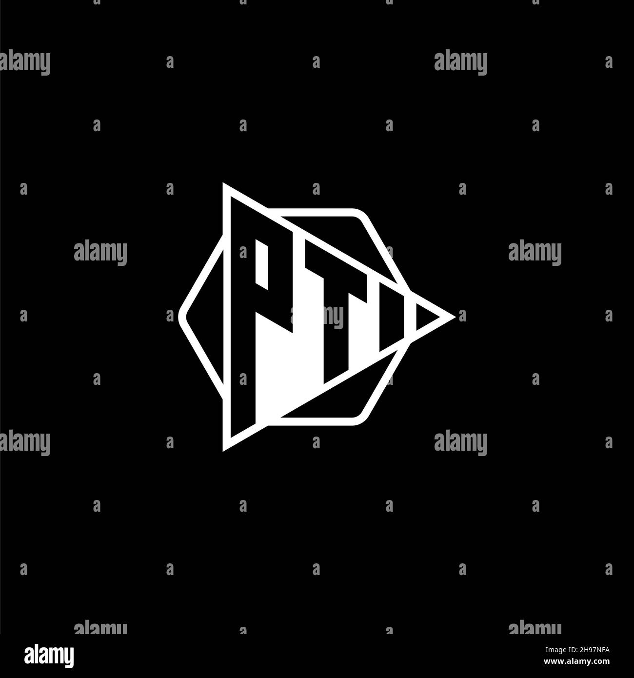 PT Monogram logo letter with triangle play button shape hexagonal rounded. Triangle circle monogram logo, triangle shield logo letter. Stock Vector